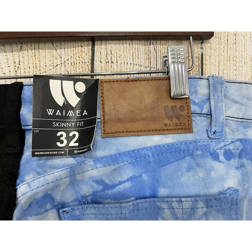 NWT Waimea Jeans Men 32x32 Split‎ Color Denim Blue Black Skinny Distressed Y2K